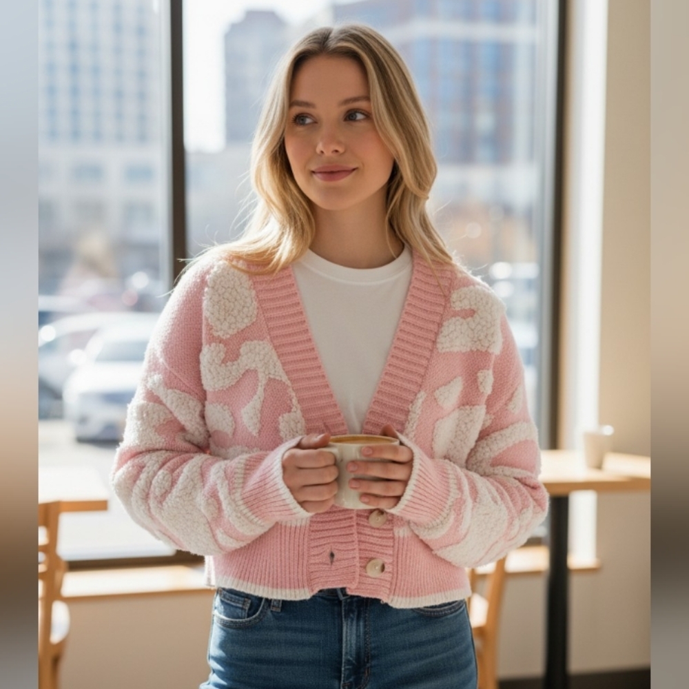 Daisy Pink & White Knit Button Cardigan